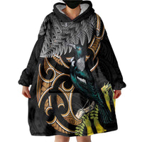 Aotearoa Kowhai Tui Bird Wearable Blanket Hoodie Maori Ngaru With Silver Fern