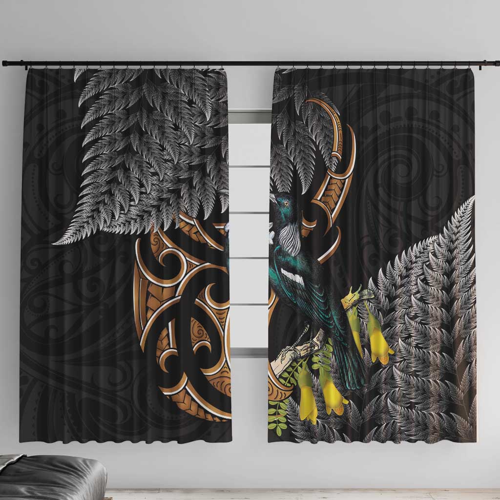 Aotearoa Kowhai Tui Bird Window Curtain Maori Ngaru With Silver Fern
