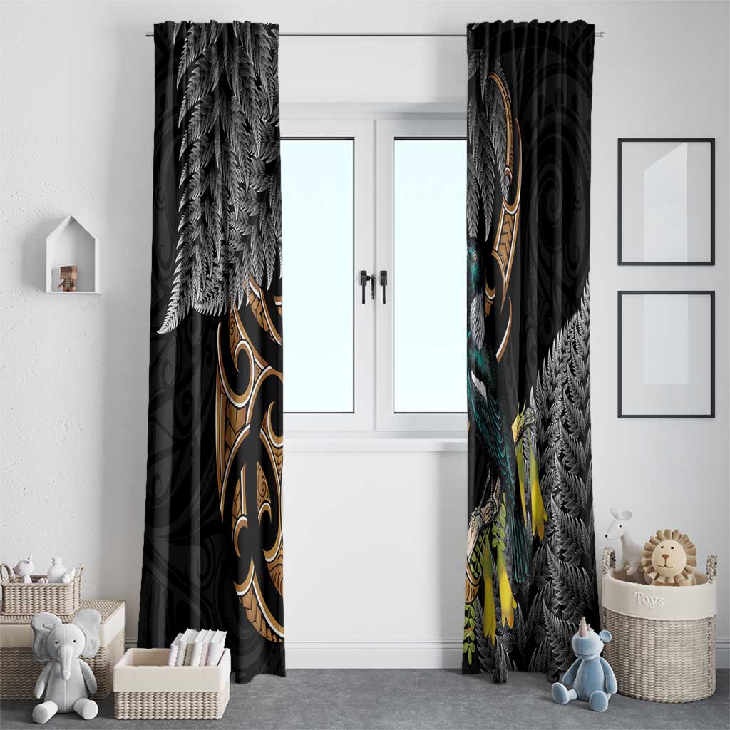 Aotearoa Kowhai Tui Bird Window Curtain Maori Ngaru With Silver Fern