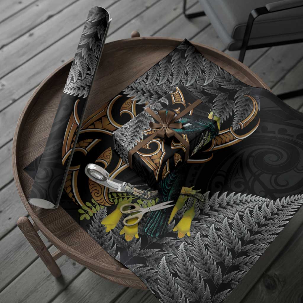 Aotearoa Kowhai Tui Bird Wrapping Paper Maori Ngaru With Silver Fern - Polynesian Pride