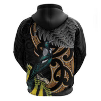 Aotearoa Kowhai Tui Bird Zip Hoodie Maori Ngaru With Silver Fern
