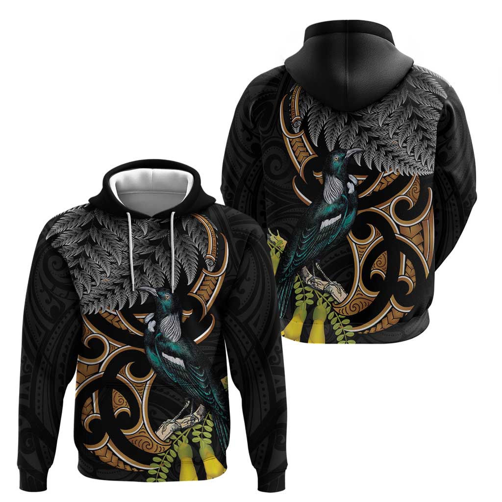 Aotearoa Kowhai Tui Bird Zip Hoodie Maori Ngaru With Silver Fern