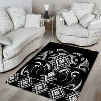 Black Ngaru Taniko With Aotearoa Maori Tattoo Area Rug