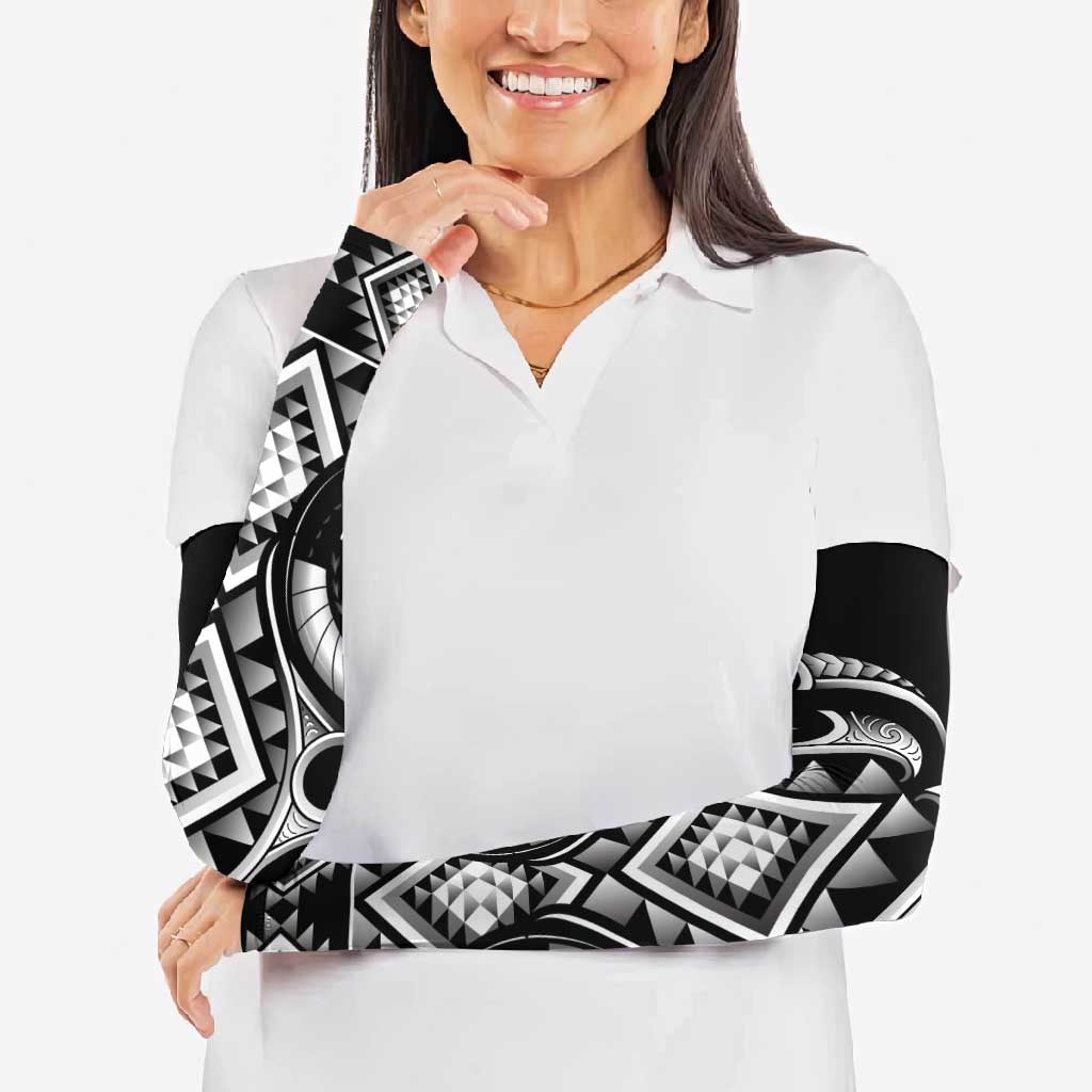 Black Ngaru Taniko With Aotearoa Maori Tattoo Arm Sleeves - Polynesian Pride
