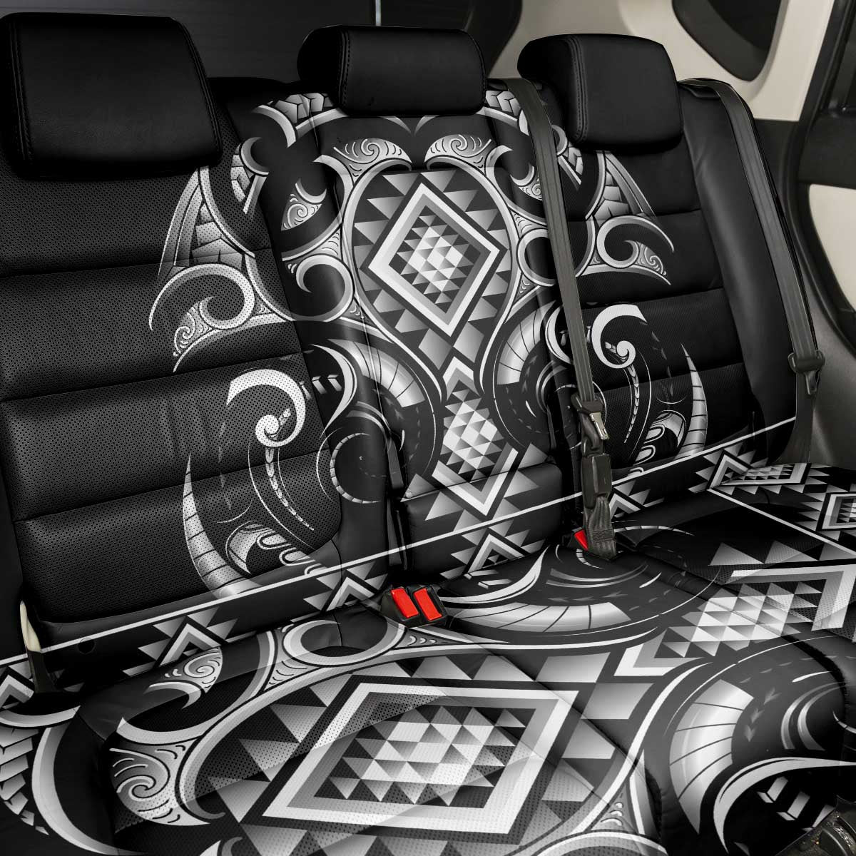 Black Ngaru Taniko With Aotearoa Maori Tattoo Back Car Seat Cover