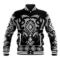 Black Ngaru Taniko With Aotearoa Maori Tattoo Baseball Jacket