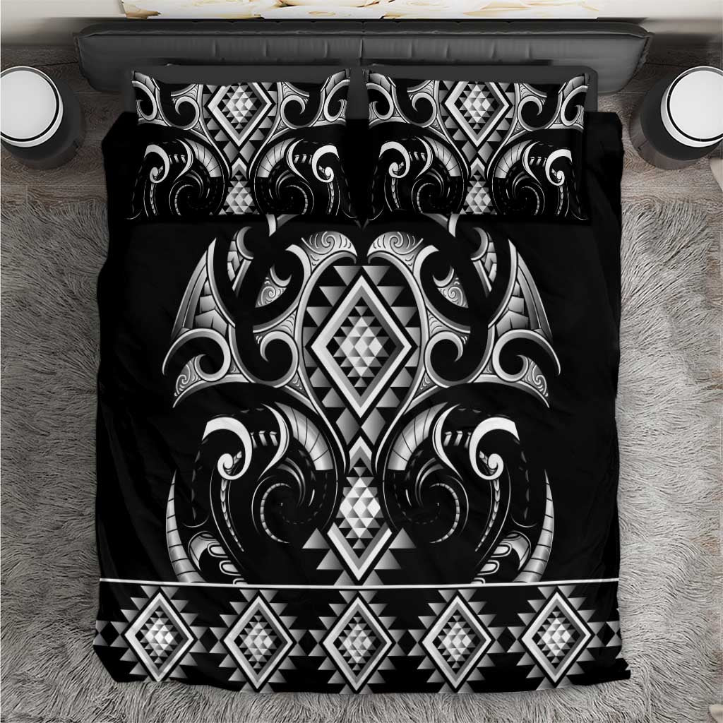 Black Ngaru Taniko With Aotearoa Maori Tattoo Bedding Set