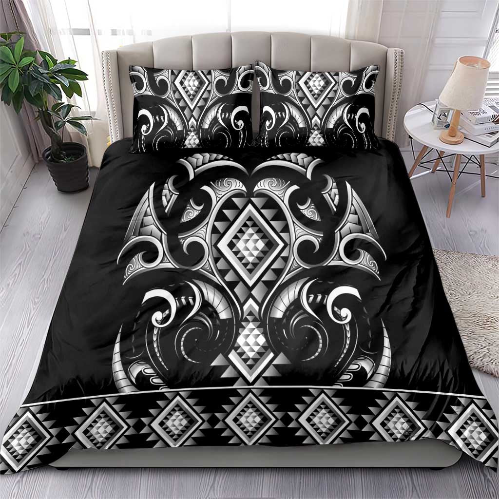 Black Ngaru Taniko With Aotearoa Maori Tattoo Bedding Set