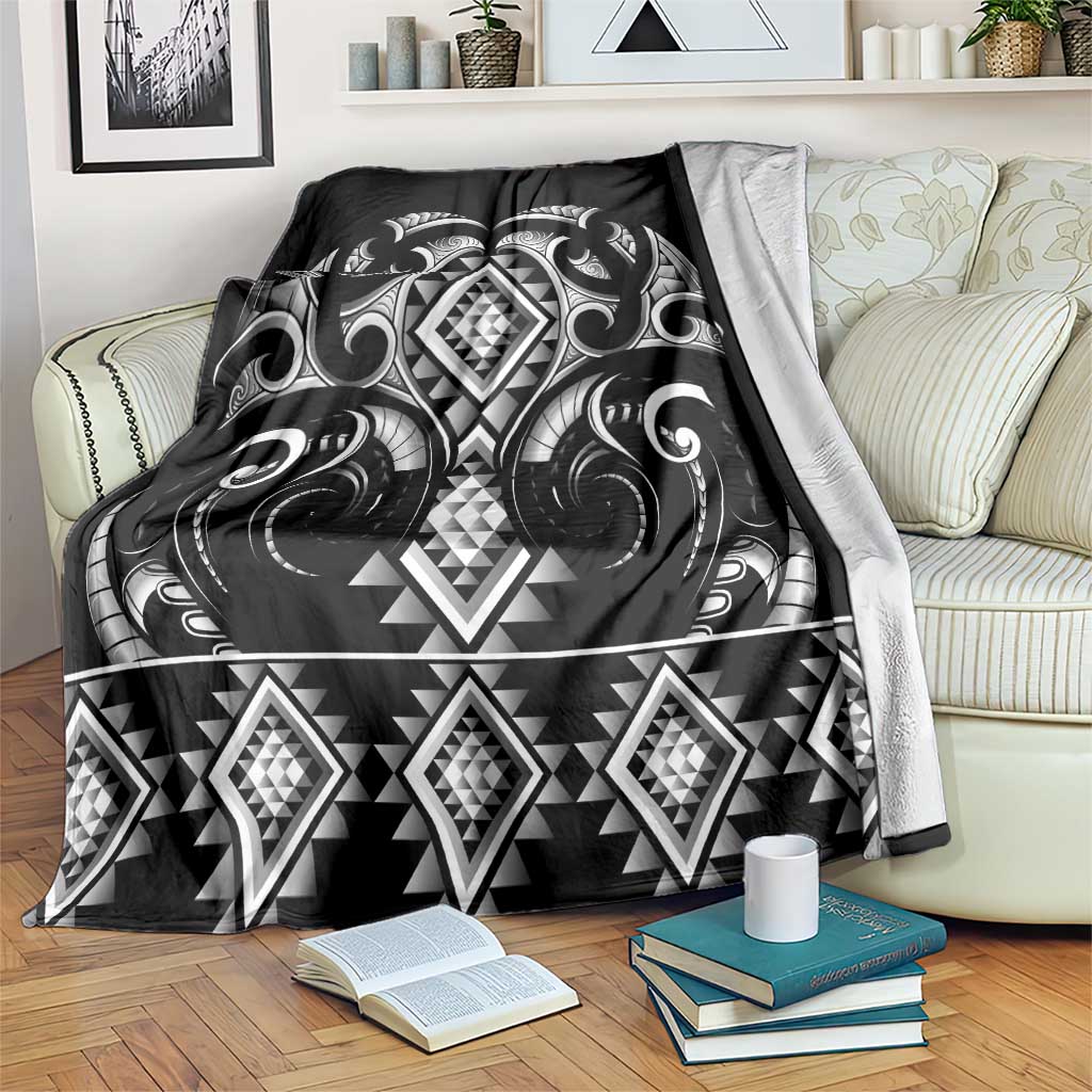 Black Ngaru Taniko With Aotearoa Maori Tattoo Blanket