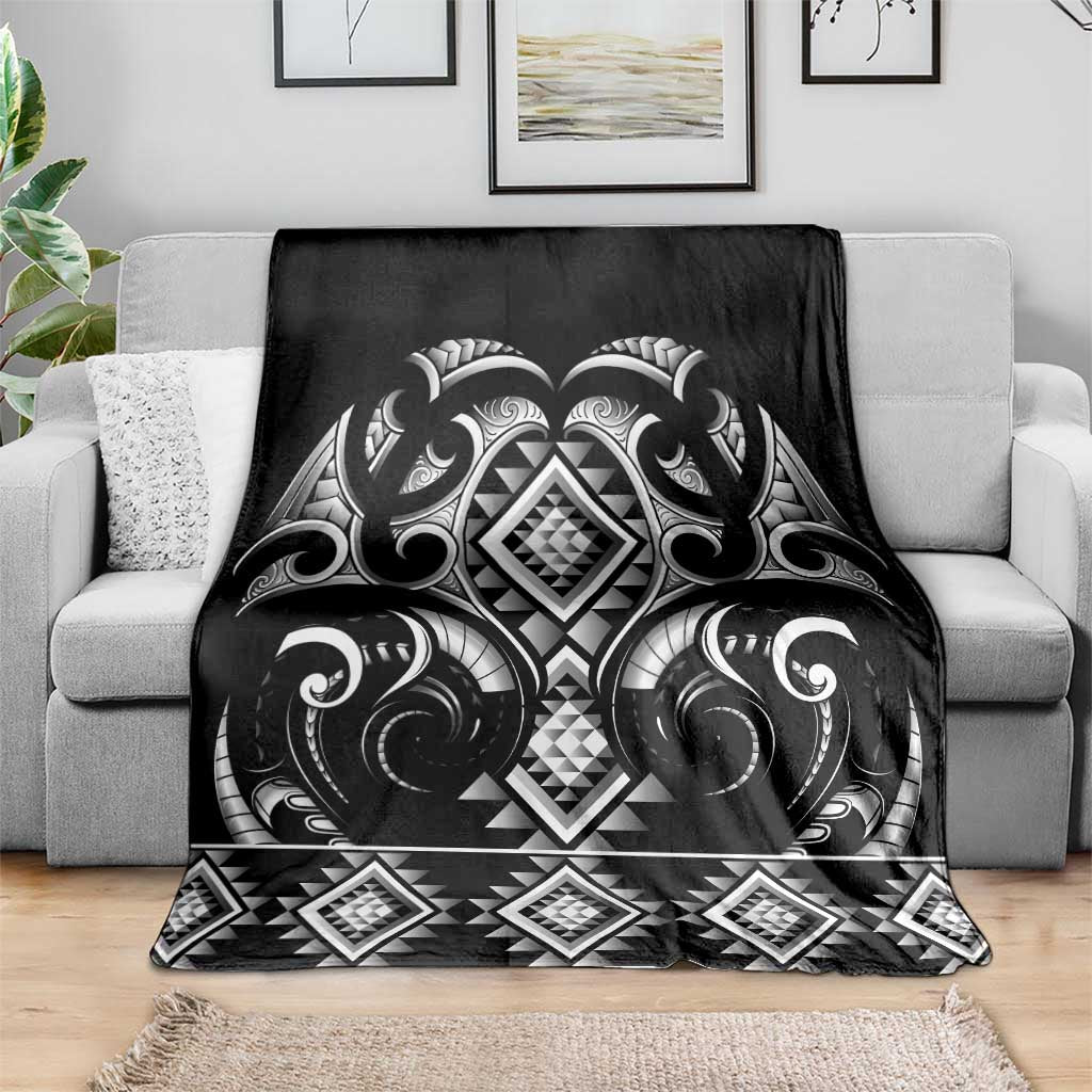 Black Ngaru Taniko With Aotearoa Maori Tattoo Blanket