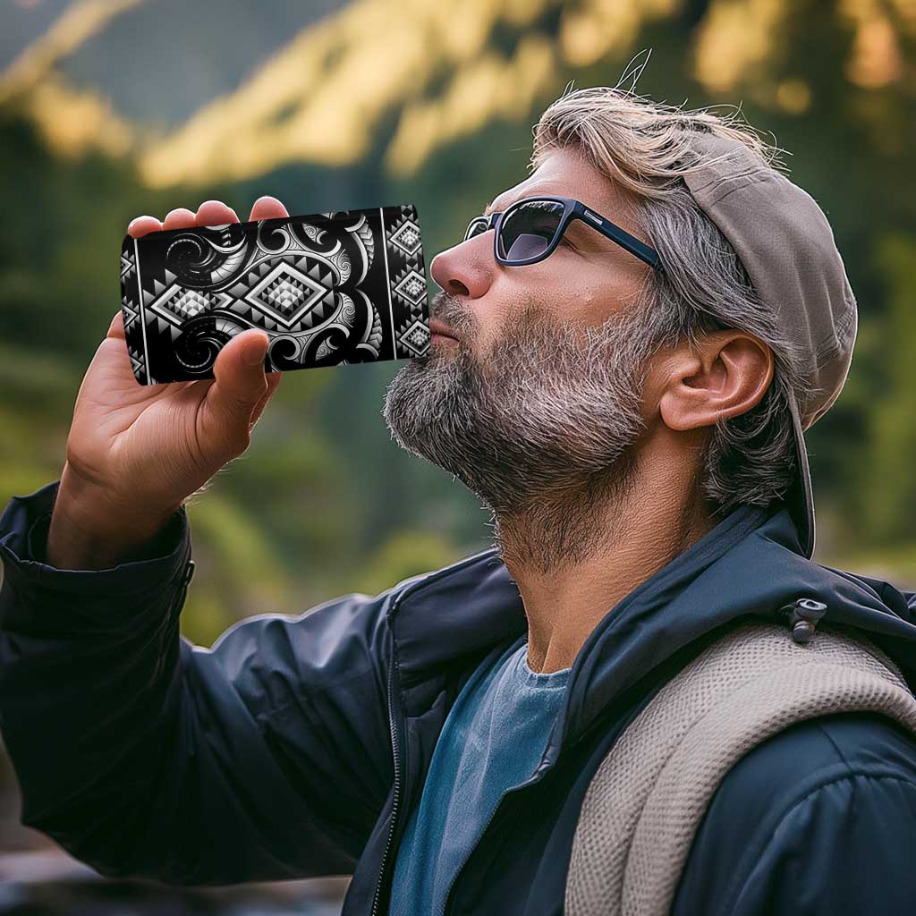 Black Ngaru Taniko With Aotearoa Maori Tattoo 4 in 1 Can Cooler Tumbler