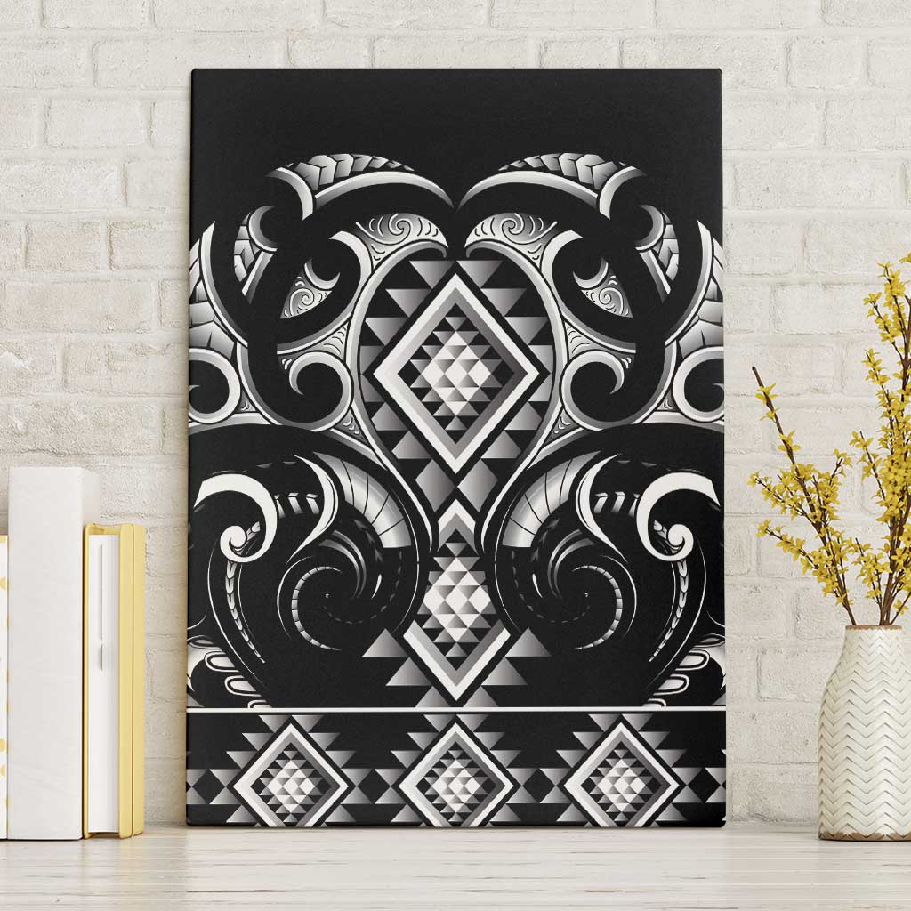 Black Ngaru Taniko With Aotearoa Maori Tattoo Canvas Wall Art