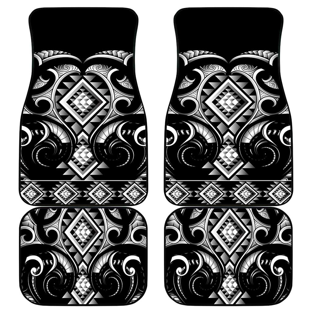 Black Ngaru Taniko With Aotearoa Maori Tattoo Car Mats