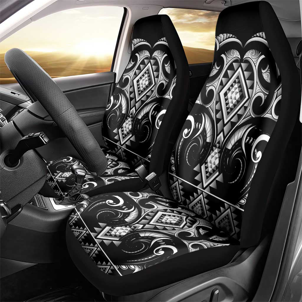 Black Ngaru Taniko With Aotearoa Maori Tattoo Car Seat Cover