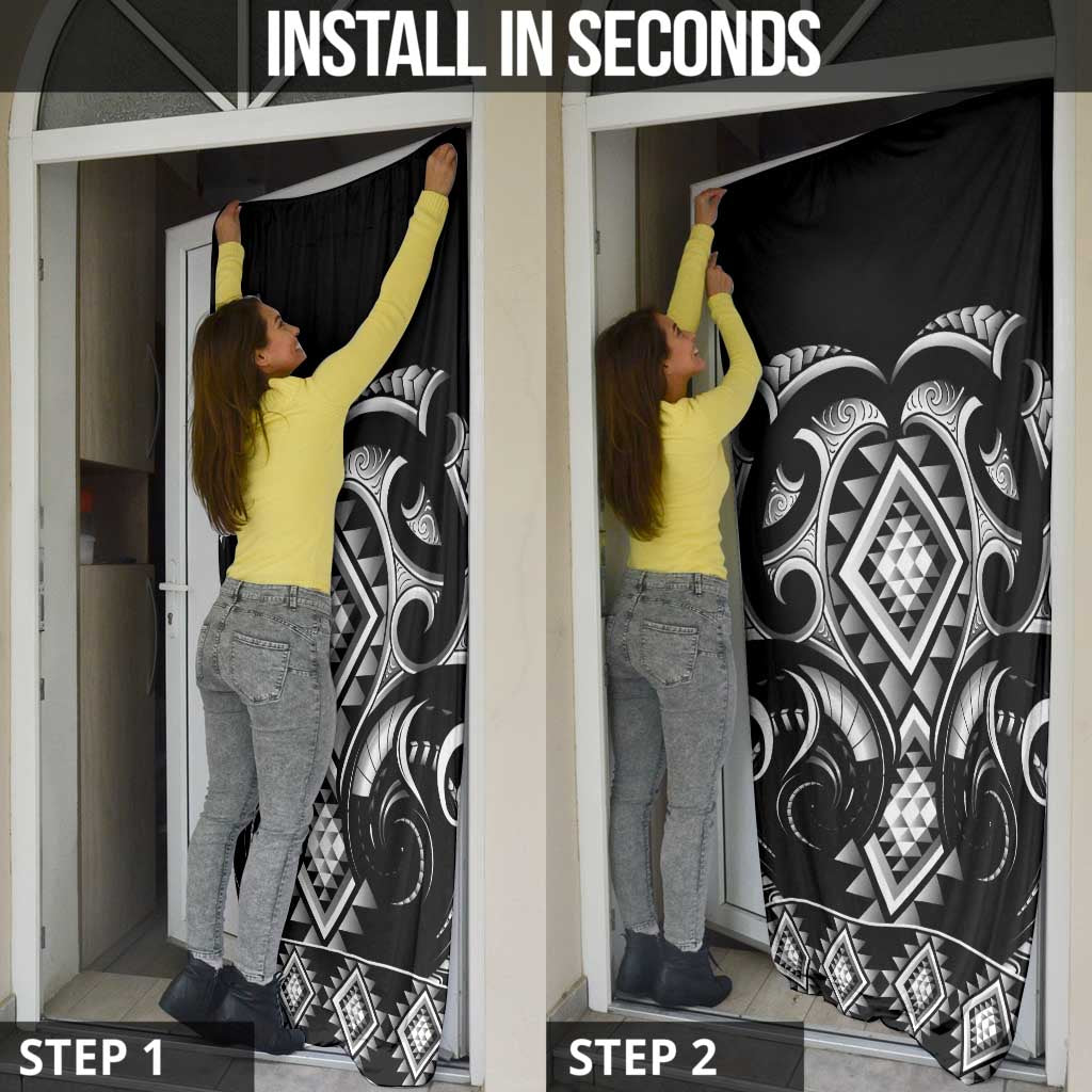 Black Ngaru Taniko With Aotearoa Maori Tattoo Door Cover - Polynesian Pride