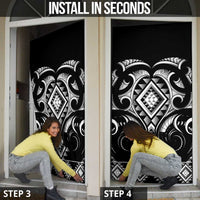 Black Ngaru Taniko With Aotearoa Maori Tattoo Door Cover - Polynesian Pride