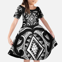 Black Ngaru Taniko With Aotearoa Maori Tattoo Family Matching Long Sleeve Bodycon Dress and Hawaiian Shirt