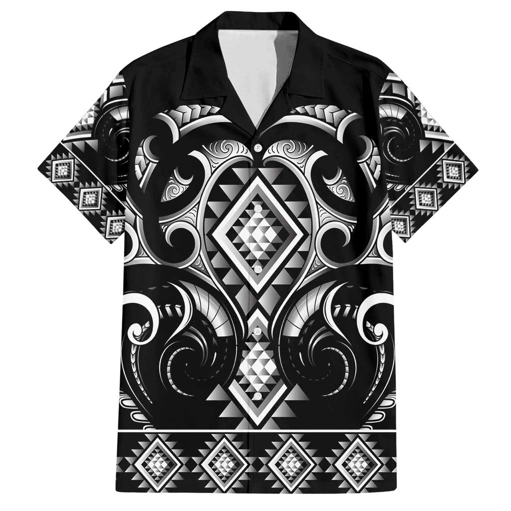 Black Ngaru Taniko With Aotearoa Maori Tattoo Family Matching Long Sleeve Bodycon Dress and Hawaiian Shirt