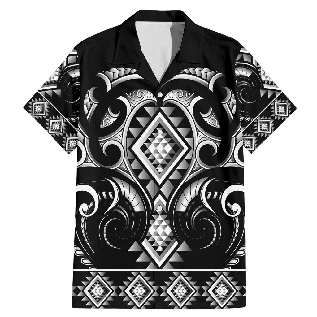 Black Ngaru Taniko With Aotearoa Maori Tattoo Family Matching Mermaid Dress and Hawaiian Shirt