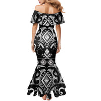 Black Ngaru Taniko With Aotearoa Maori Tattoo Family Matching Mermaid Dress and Hawaiian Shirt