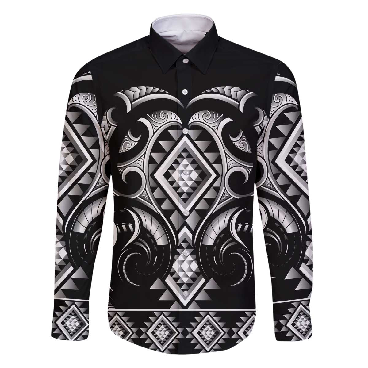 Black Ngaru Taniko With Aotearoa Maori Tattoo Family Matching Off The Shoulder Long Sleeve Dress and Hawaiian Shirt