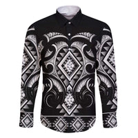 Black Ngaru Taniko With Aotearoa Maori Tattoo Family Matching Off The Shoulder Long Sleeve Dress and Hawaiian Shirt
