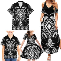 Black Ngaru Taniko With Aotearoa Maori Tattoo Family Matching Summer Maxi Dress and Hawaiian Shirt