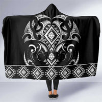 Black Ngaru Taniko With Aotearoa Maori Tattoo Hooded Blanket LT14 One Size Black - Polynesian Pride