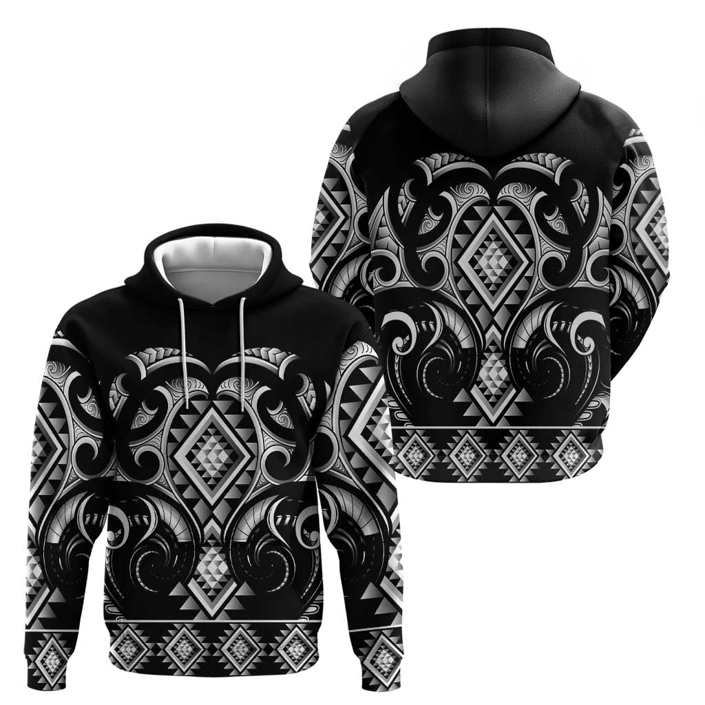 Black Ngaru Taniko With Aotearoa Maori Tattoo Hoodie