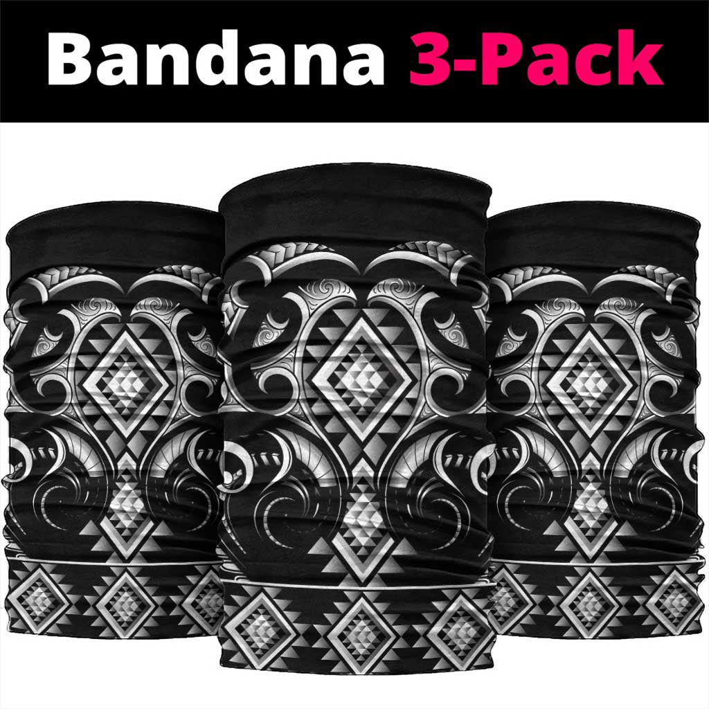 Black Ngaru Taniko With Aotearoa Maori Tattoo Neck Gaiter - Polynesian Pride