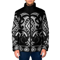Black Ngaru Taniko With Aotearoa Maori Tattoo Padded Jacket - Polynesian Pride