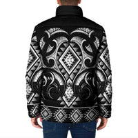 Black Ngaru Taniko With Aotearoa Maori Tattoo Padded Jacket - Polynesian Pride