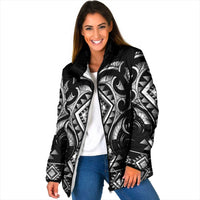 Black Ngaru Taniko With Aotearoa Maori Tattoo Padded Jacket - Polynesian Pride