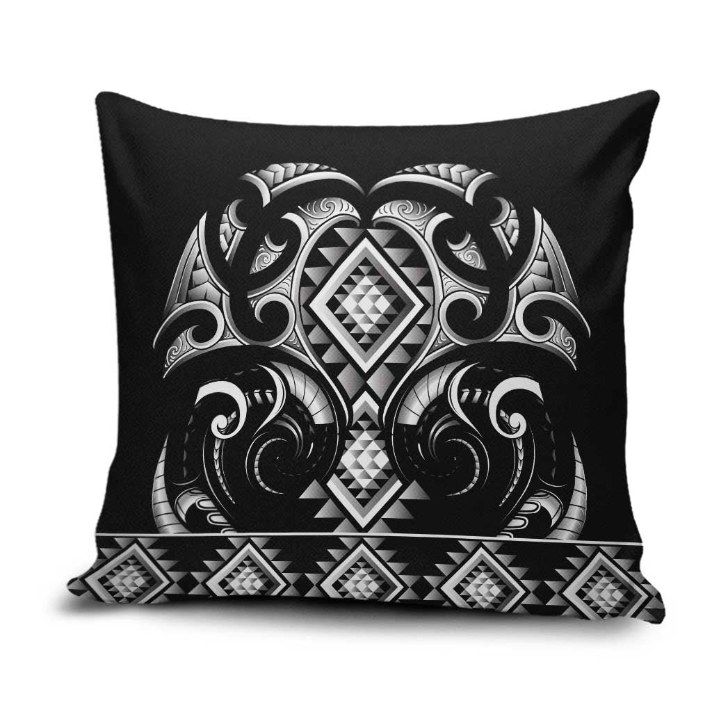 Black Ngaru Taniko With Aotearoa Maori Tattoo Pillow Cover - Polynesian Pride