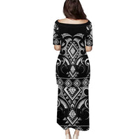 Black Ngaru Taniko With Aotearoa Maori Tattoo Puletasi