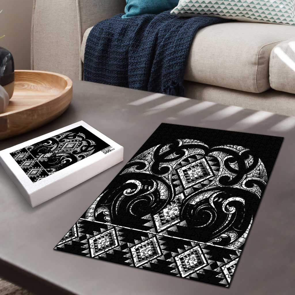 Black Ngaru Taniko With Aotearoa Maori Tattoo Puzzle - Polynesian Pride