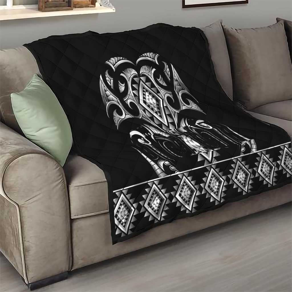 Black Ngaru Taniko With Aotearoa Maori Tattoo Quilt