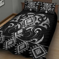Black Ngaru Taniko With Aotearoa Maori Tattoo Quilt Bed Set