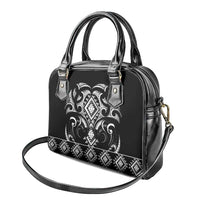Black Ngaru Taniko With Aotearoa Maori Tattoo Shoulder Handbag