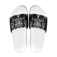 Black Ngaru Taniko With Aotearoa Maori Tattoo Slide Sandals - Polynesian Pride