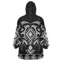 Black Ngaru Taniko With Aotearoa Maori Tattoo Wearable Blanket Hoodie