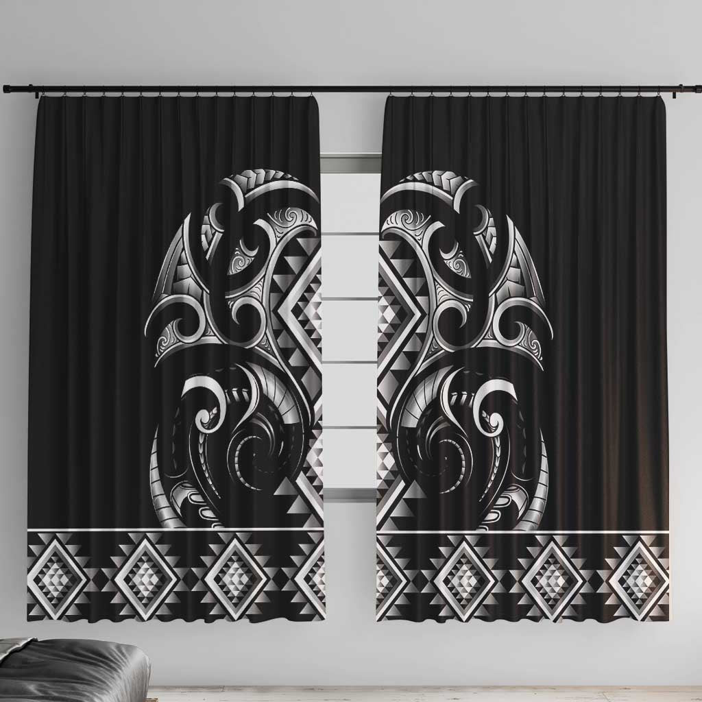 Black Ngaru Taniko With Aotearoa Maori Tattoo Window Curtain