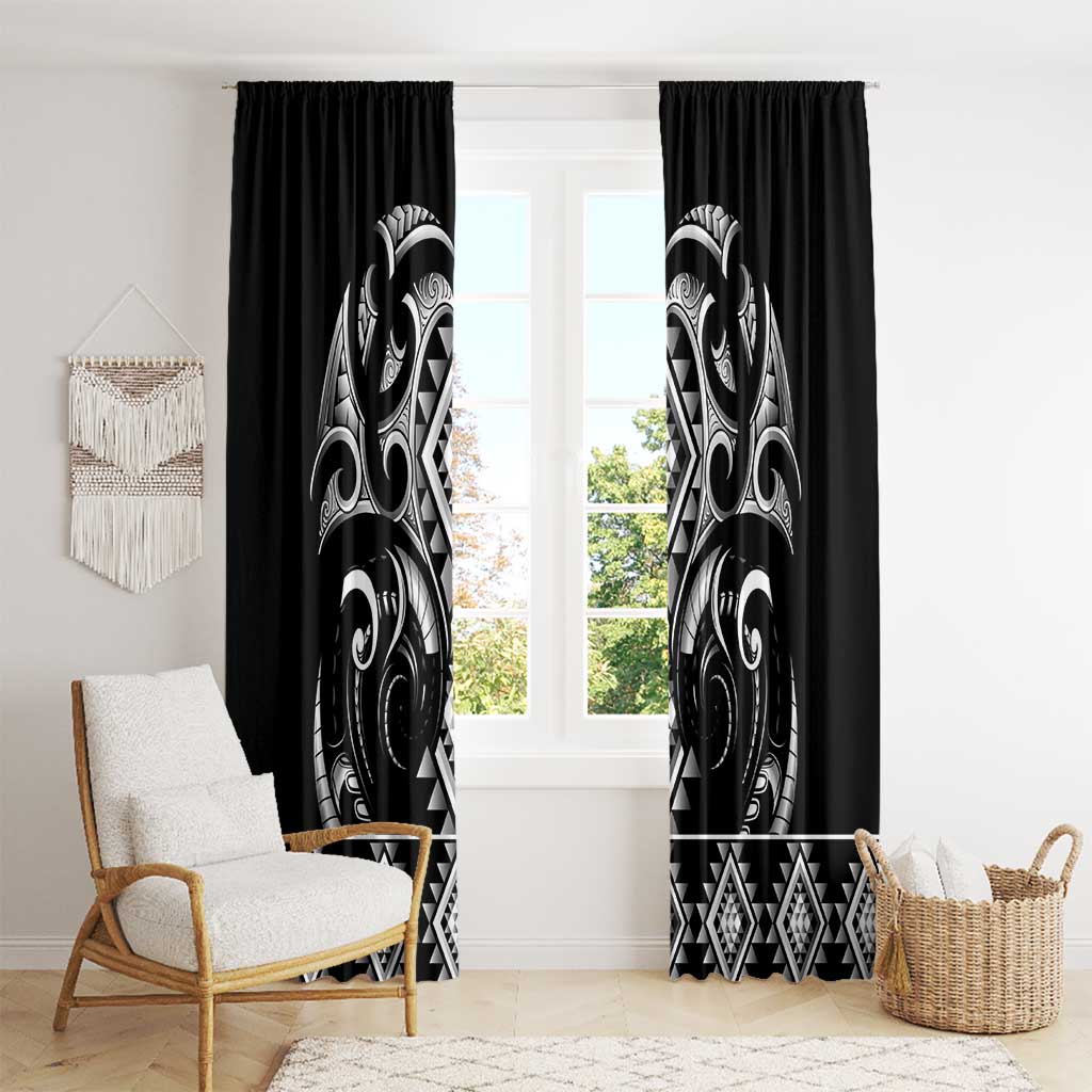 Black Ngaru Taniko With Aotearoa Maori Tattoo Window Curtain