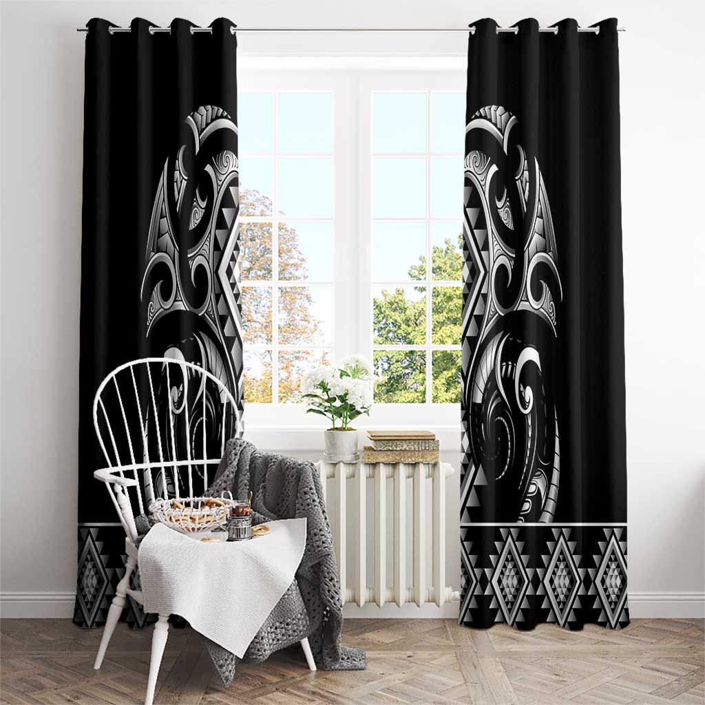 Black Ngaru Taniko With Aotearoa Maori Tattoo Window Curtain