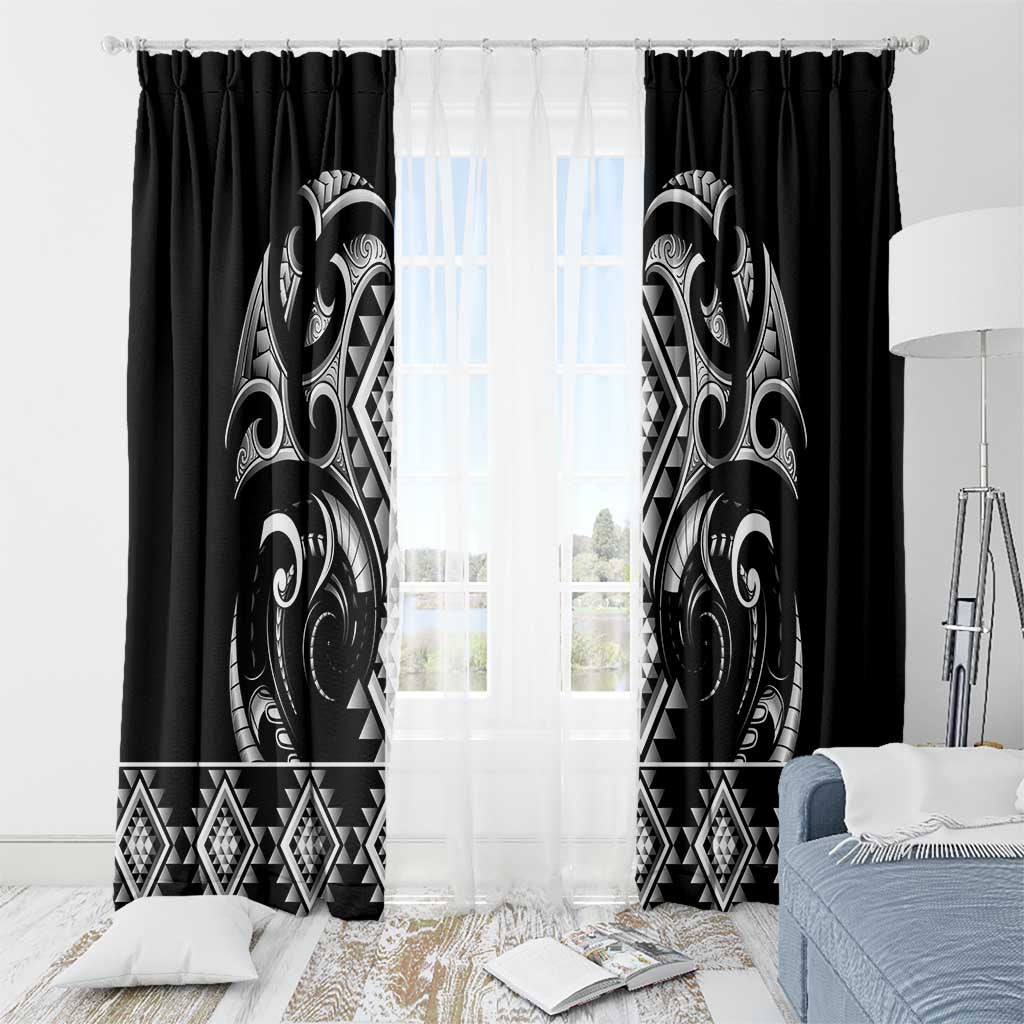 Black Ngaru Taniko With Aotearoa Maori Tattoo Window Curtain