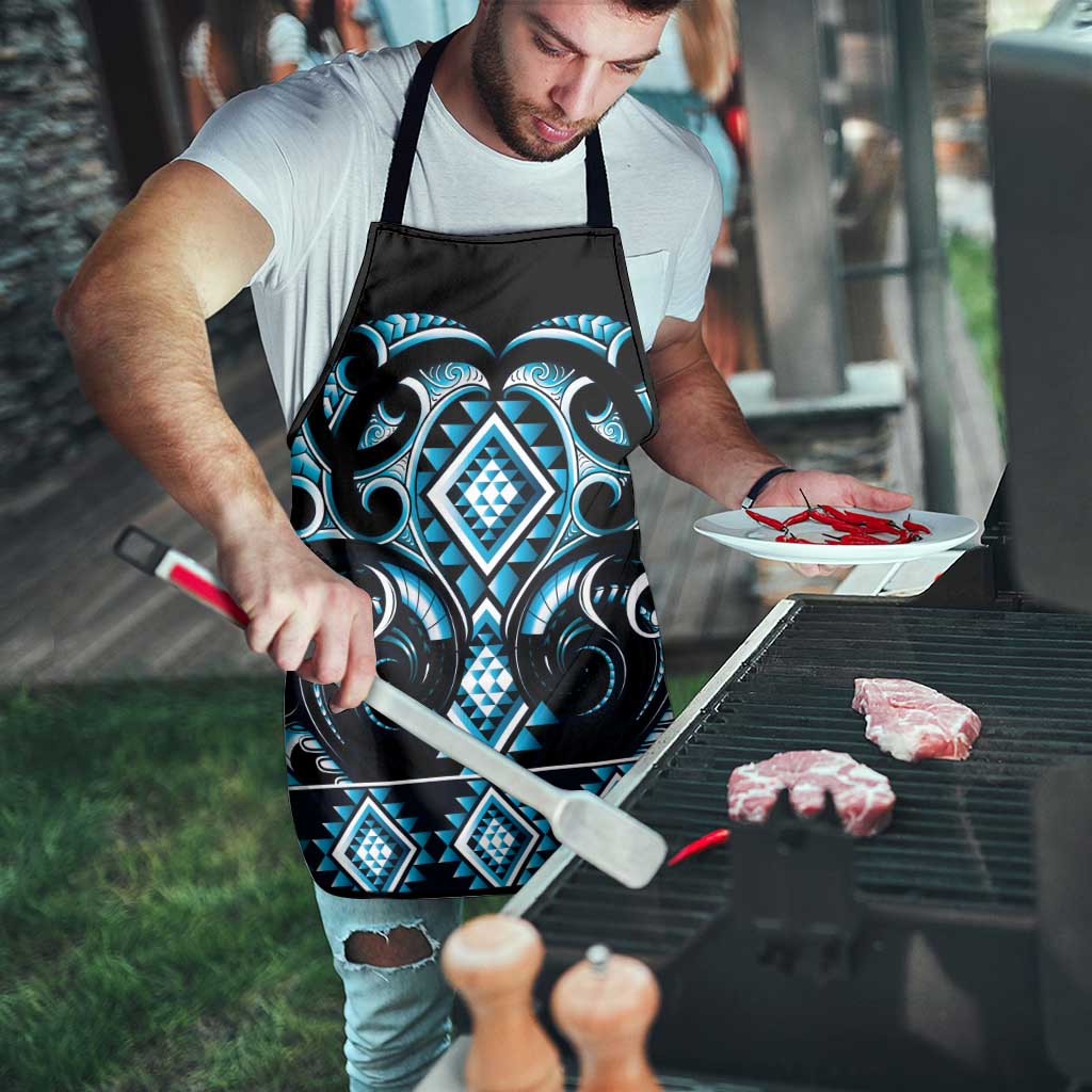 Blue Ngaru Taniko With Aotearoa Maori Tattoo Apron - Polynesian Pride