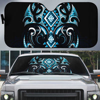 Blue Ngaru Taniko With Aotearoa Maori Tattoo Auto Sun Shade - Polynesian Pride