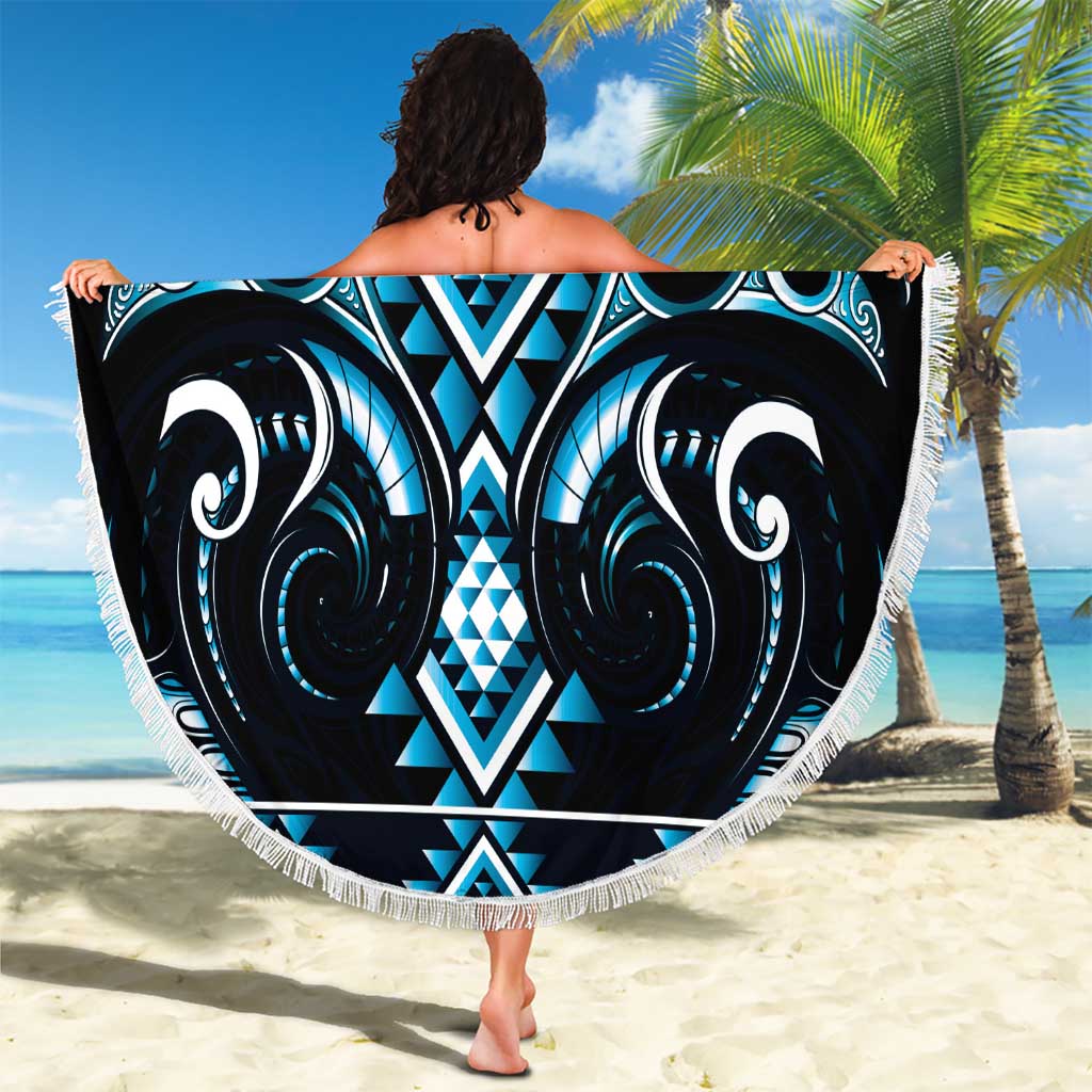 Blue Ngaru Taniko With Aotearoa Maori Tattoo Beach Blanket
