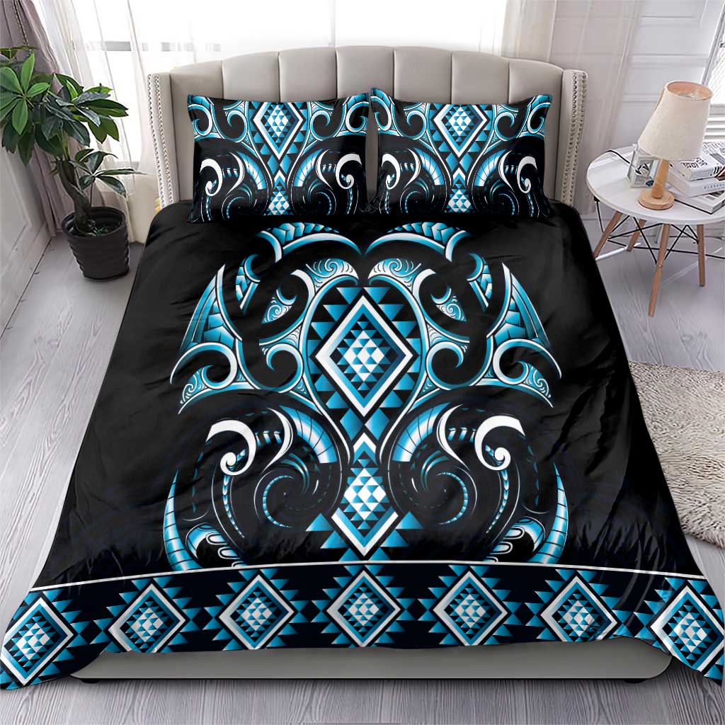 Blue Ngaru Taniko With Aotearoa Maori Tattoo Bedding Set