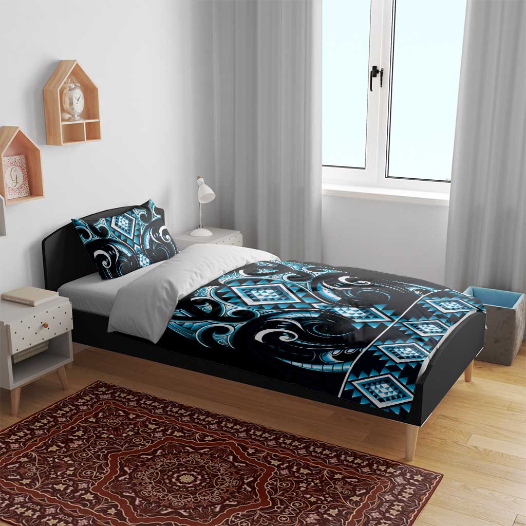 Blue Ngaru Taniko With Aotearoa Maori Tattoo Bedding Set